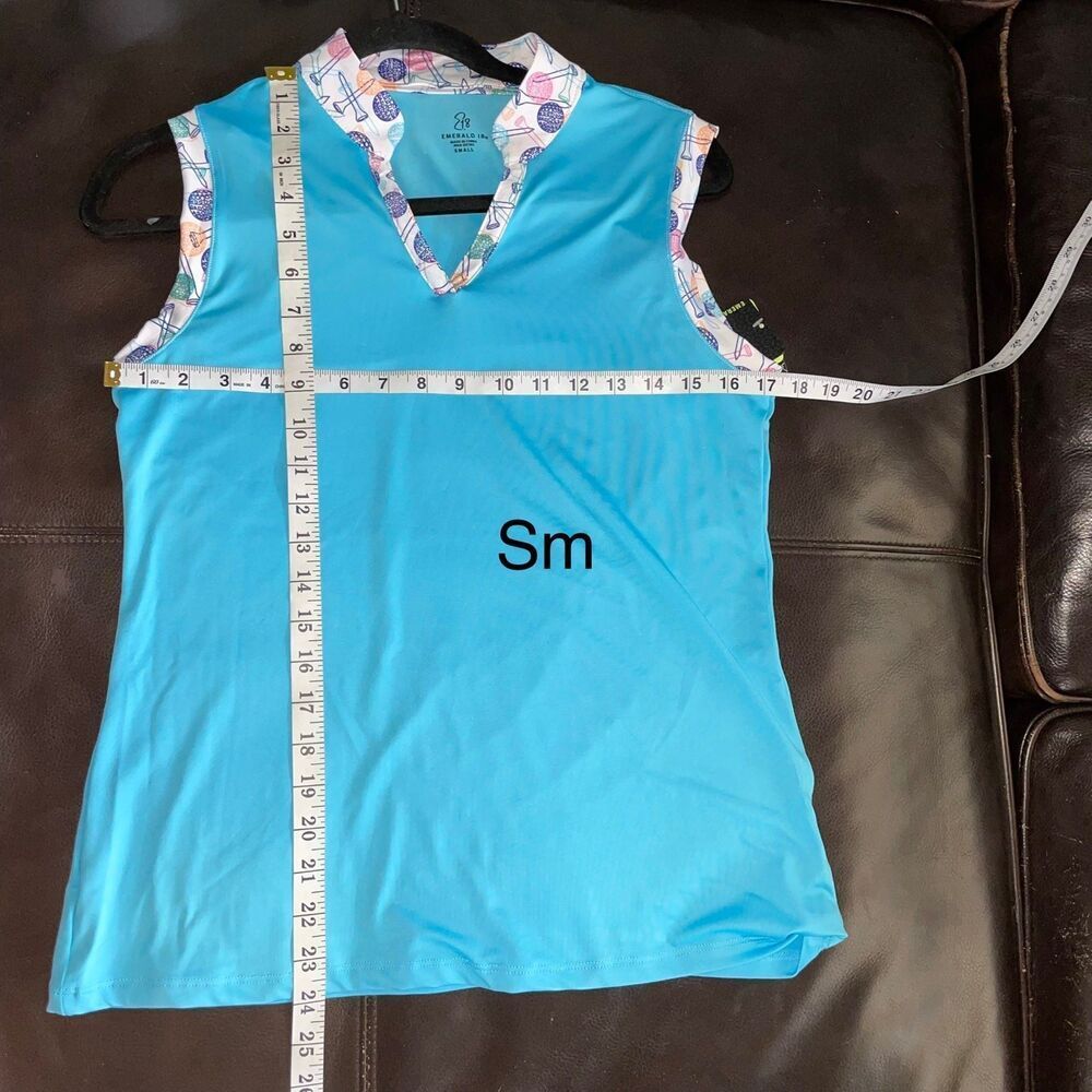 Emerald 18 Women's Golf Top Sleeveless Split V-Neck UPF 50+ Aqua Blue - Picture 7 of 11